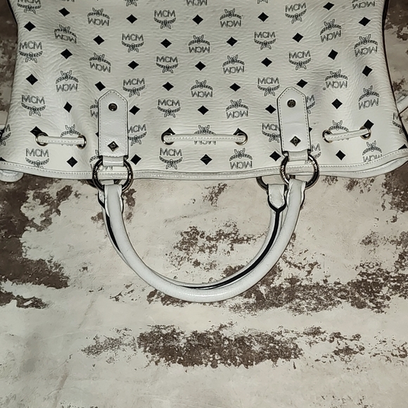 Auth MCM Visetos White Drawstring Bucket Two way bag - Picture 10 of 16